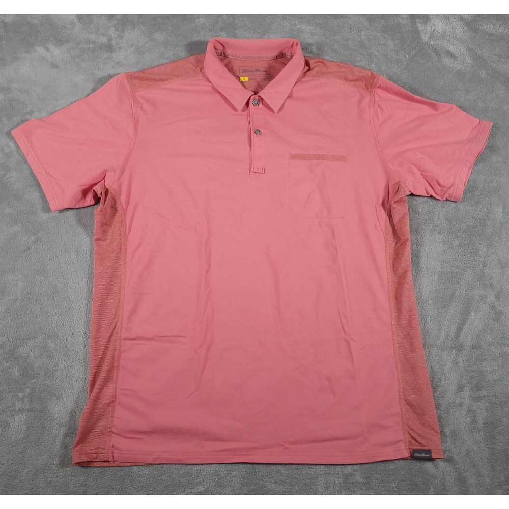 Eddie Bauer Travex Polo Shirt Men XL Pink Short Sleeve Pocket Breathable Stretch